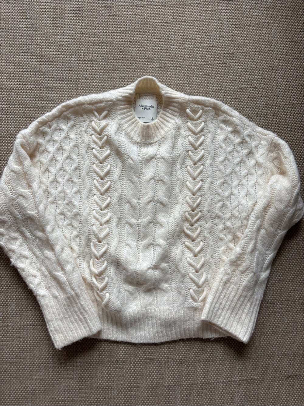 Abercrombie & Fitch Ivory Cable-Knit Crew Sweater